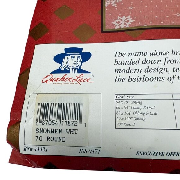 Holiday Quaker Lace Round Tablecloth 70" Round White Snowmen New Vintage - Picture 9 of 11